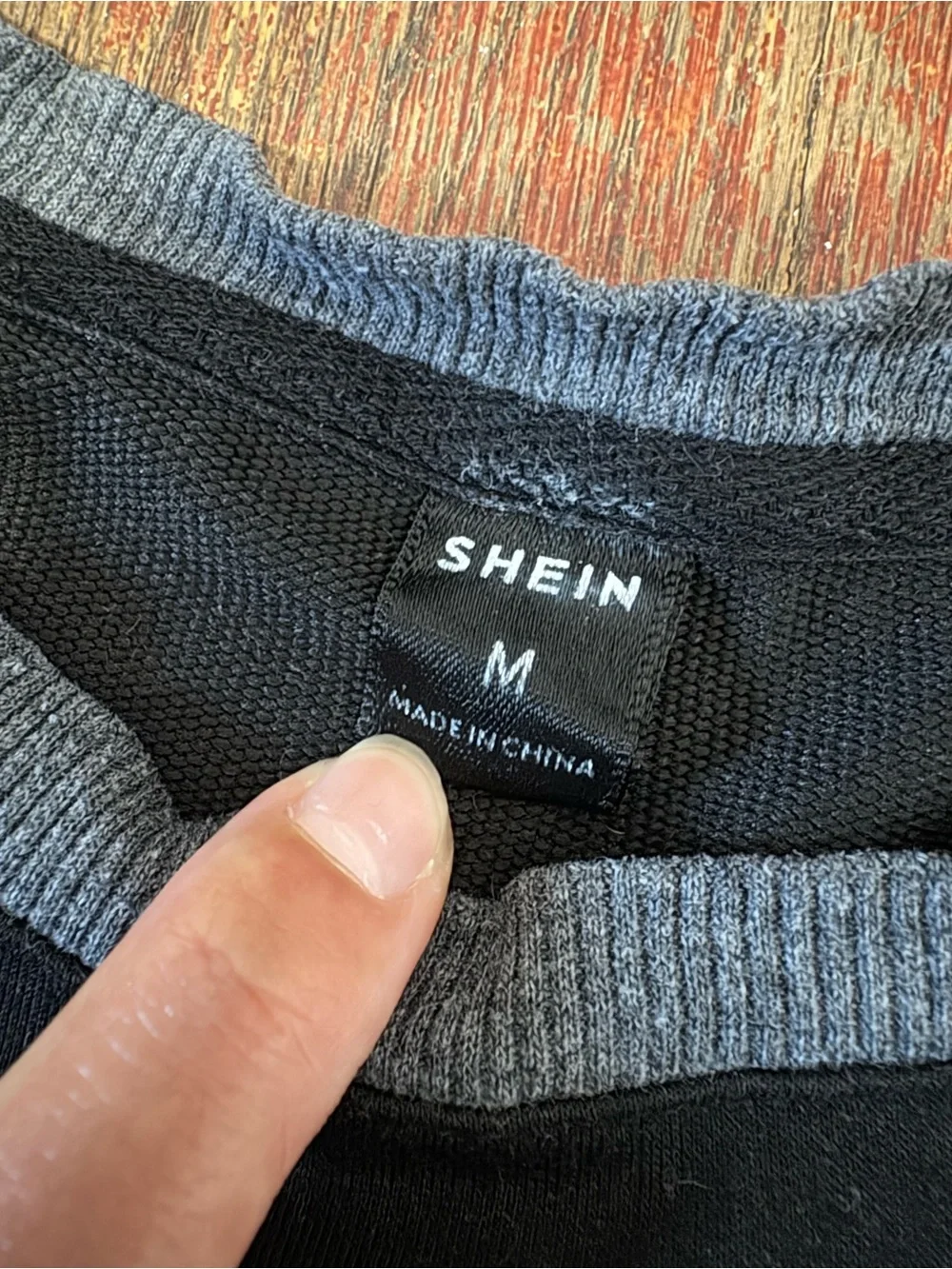 SHEIN Men's Black Crewneck Sweater with Gray Raglan Sleeves